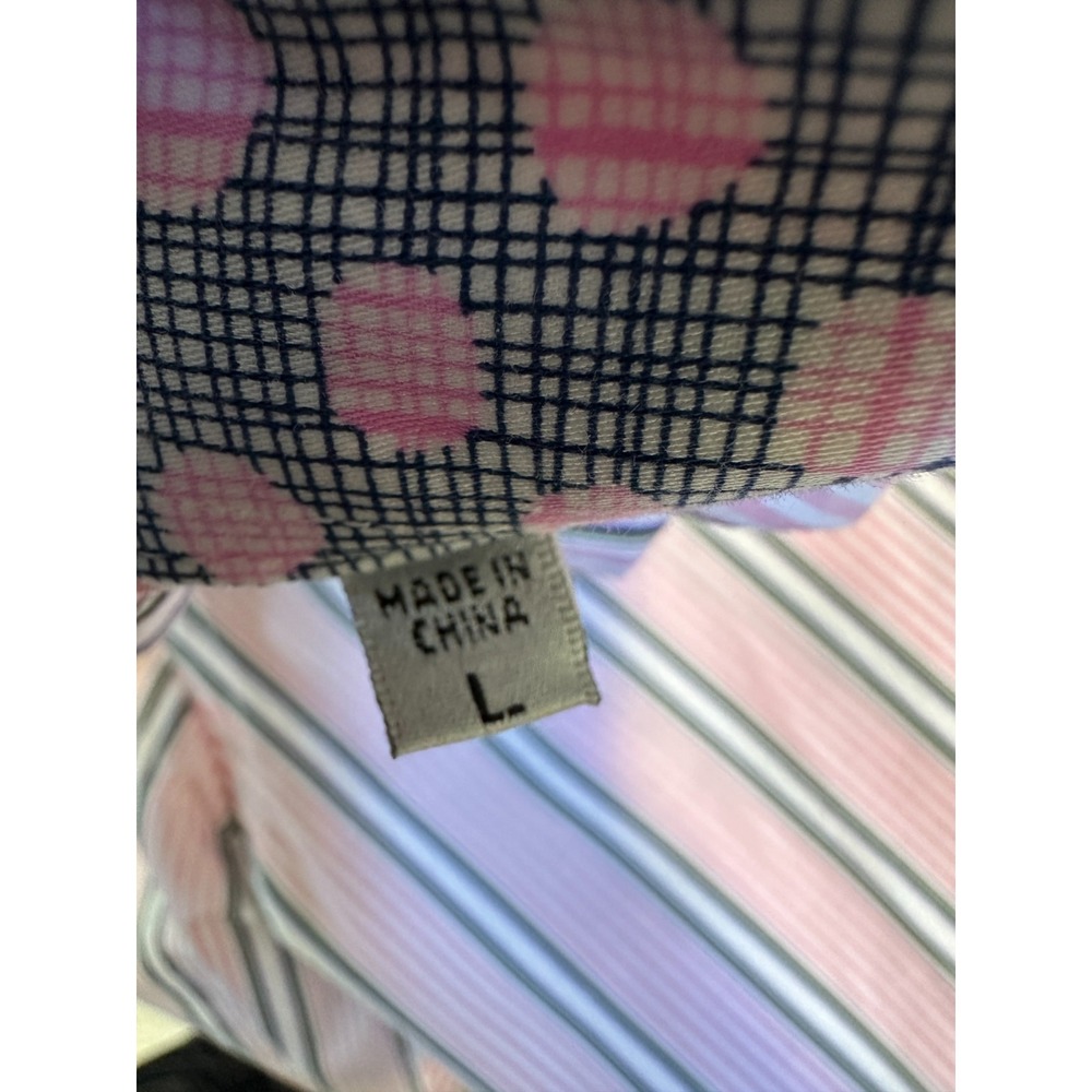 Bugatchi Uomo Pink White Striped Cotton Long Sleeve Button Down Shirt Mens Large - Picture 8 of 12